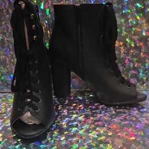 Cato Black Peep-Toe Lace-Up Heeled Boots
